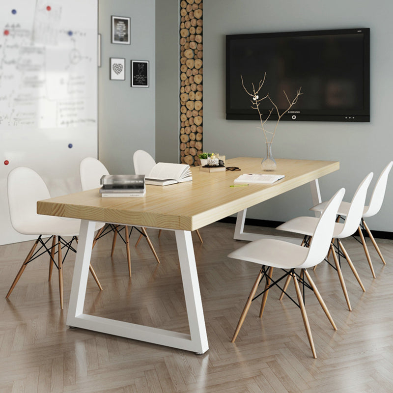 Mesa de comedor de madera maciza de pino, mesa de comedor industrial con base de trineo