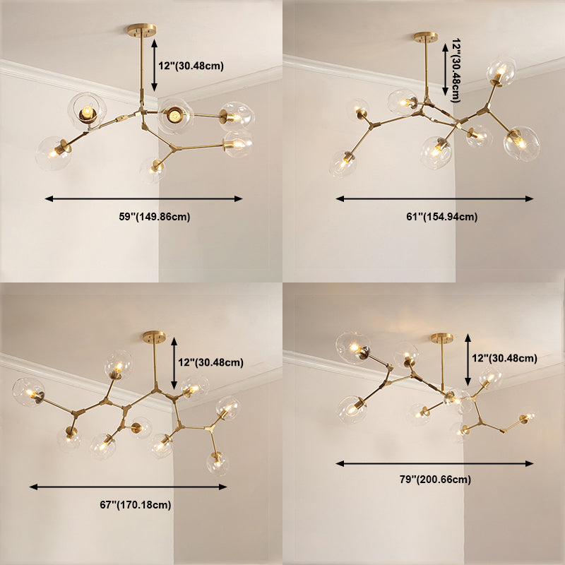Clear Glass Suspension Lamp Fixture Modern Minimalist Island Light in Brass
