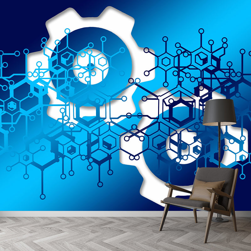 Industrial Metal Gears Mural Illustration Moisture Resistant for Decoration