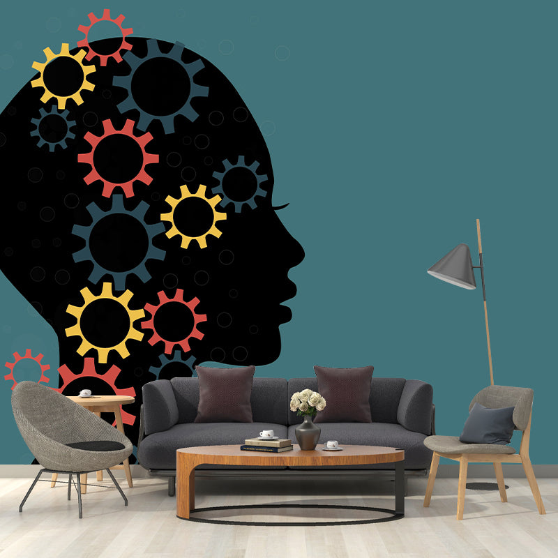 Horizontal Illustration Metal Gears Mural Mildew Resistant for Decoration