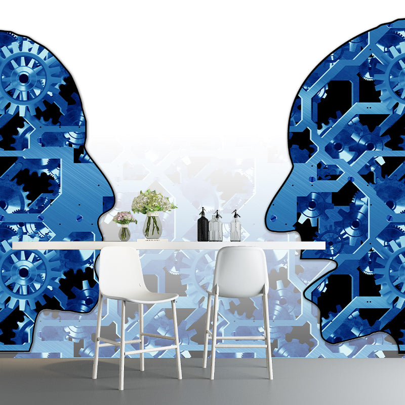 Horizontal Illustration Metal Gears Mural Mildew Resistant for Decoration