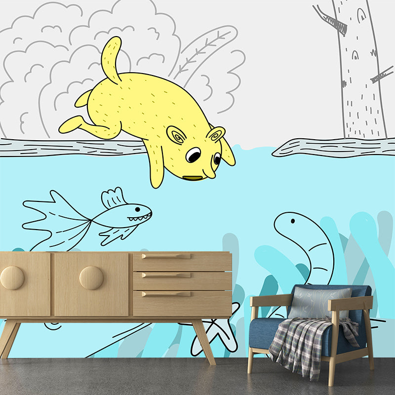Cute Cartoon Animal Wallpaper Mural Mildew Resistant for Children's Bedroom
