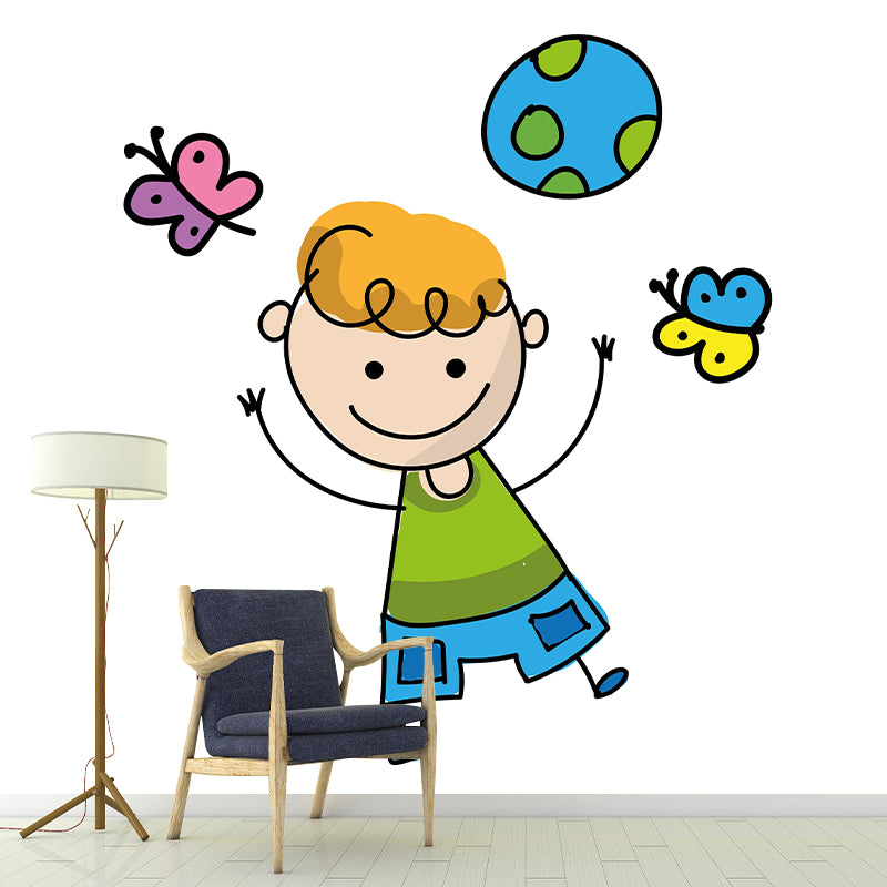 Cartoon Character Mural Wallpaper Mildew Resistant for Children's Bedroom