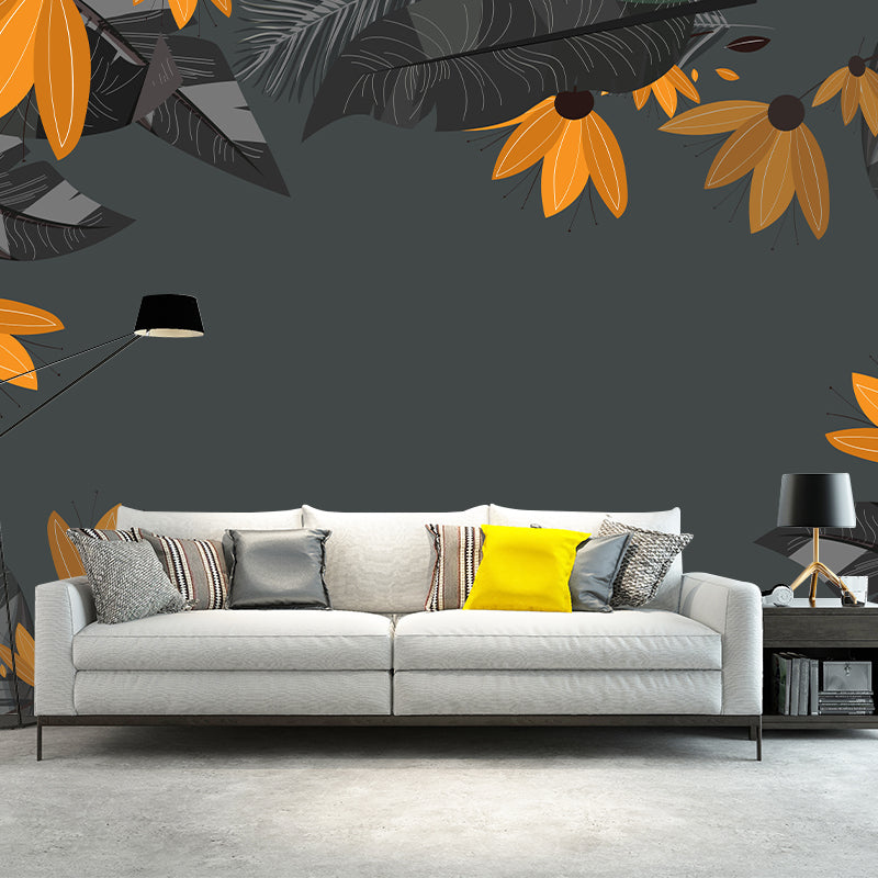 Tropical Palm Leaves Mural Wallpaper Light Color Wall Art for Sitting Room