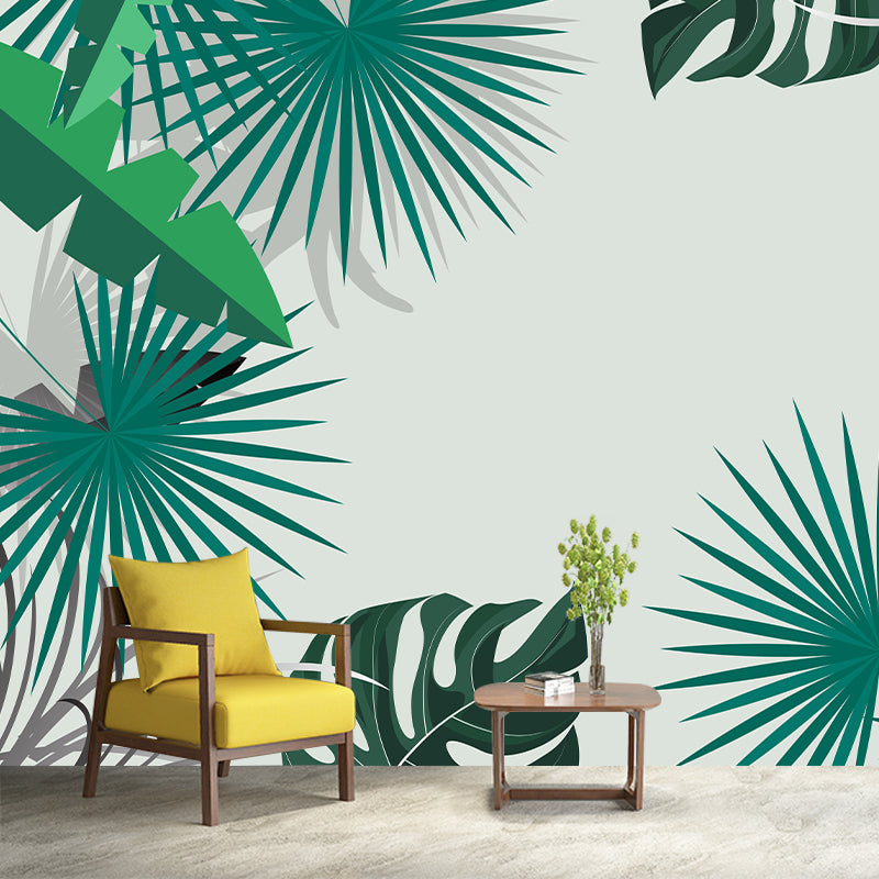 Tropical Palm Mural Wallpaper Light Color Wall Covering for Living Room