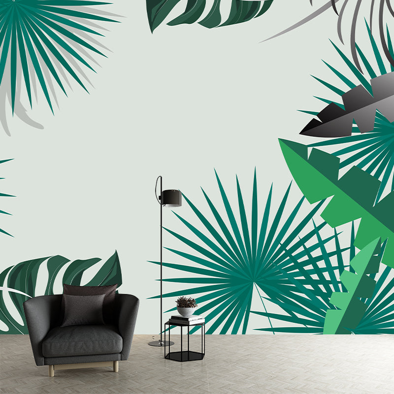 Tropical Palm Mural Wallpaper Light Color Wall Covering for Living Room