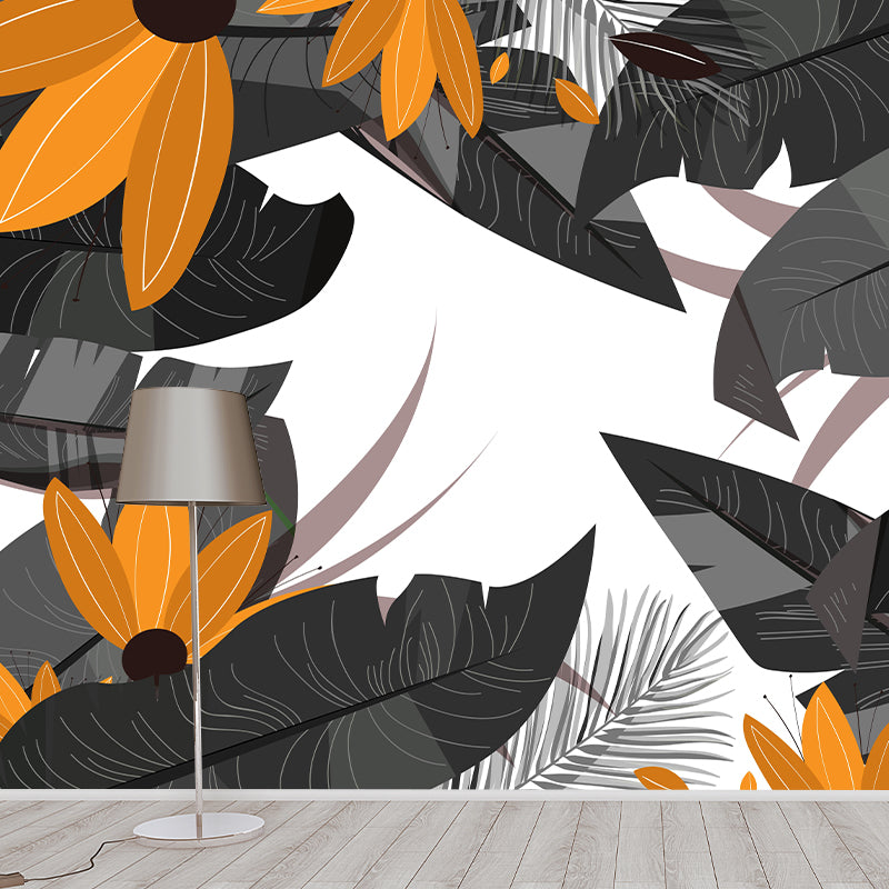 Tropical Palm Leaf Mural Soft Color Stain Resistant Wall Art for Living Room