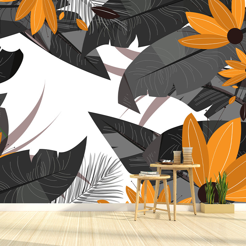 Tropical Palm Leaf Mural Soft Color Stain Resistant Wall Art for Living Room