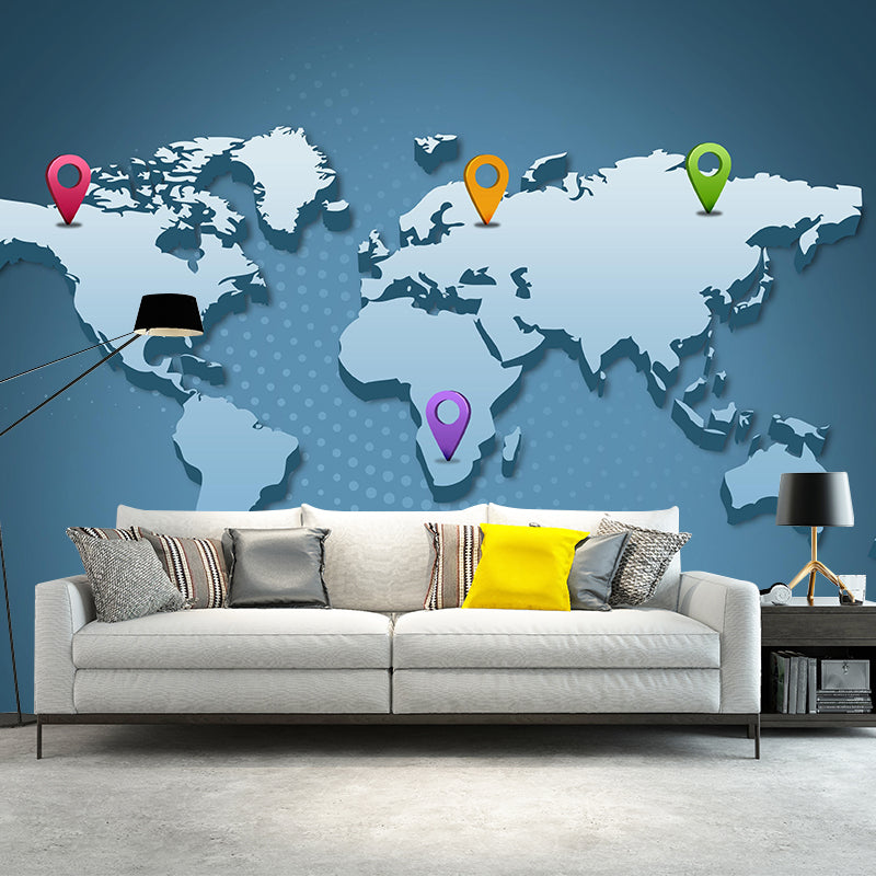 Contemporary World Map Wall Mural Eco-friendly Wall Mural in Soft Color