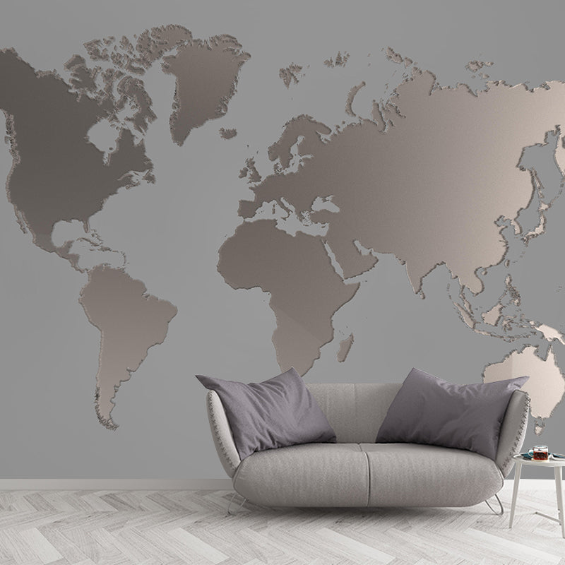 Contemporary World Map Wall Mural Eco-friendly Wall Mural in Soft Color