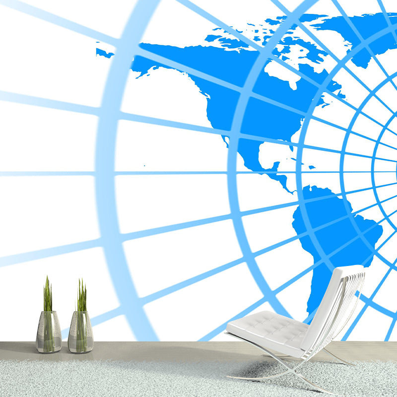 World Map Wall Mural Illustration Decorative Living Room Wall Art for Home Decor