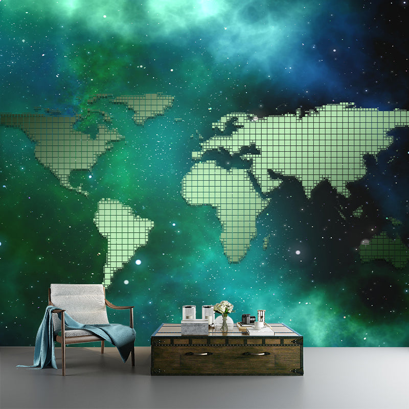 Illustration World Map Wall Mural Contemporary Decorative for Living Room