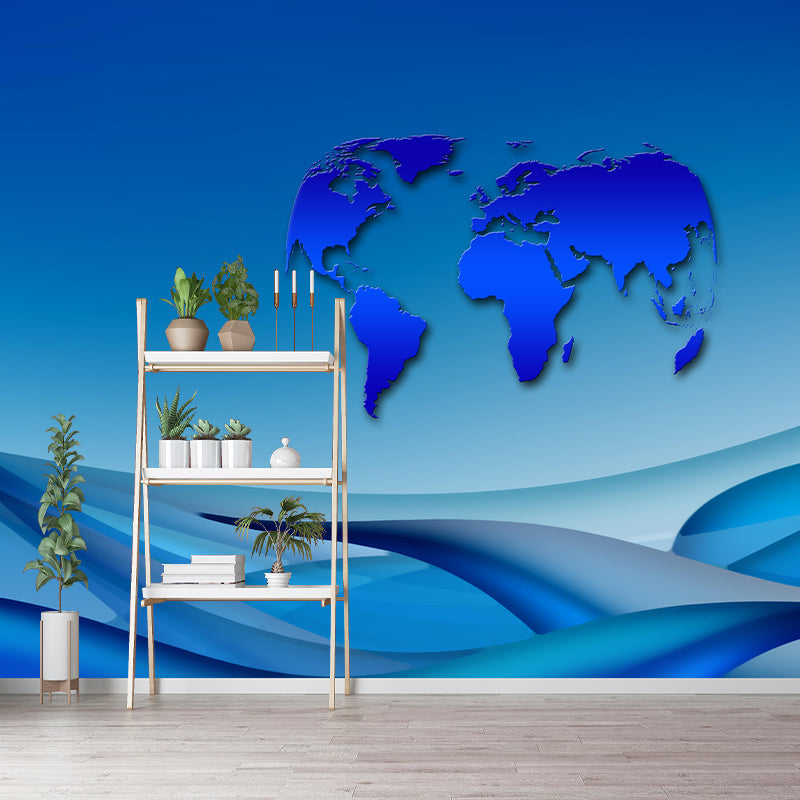 Contemporary World Map Wall Mural Wallpaper Eco-friendly Wall Mural in Soft Color