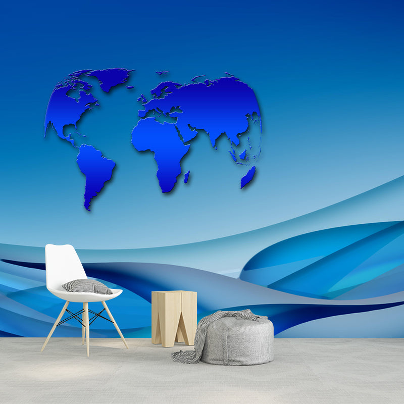 Contemporary World Map Wall Mural Wallpaper Eco-friendly Wall Mural in Soft Color