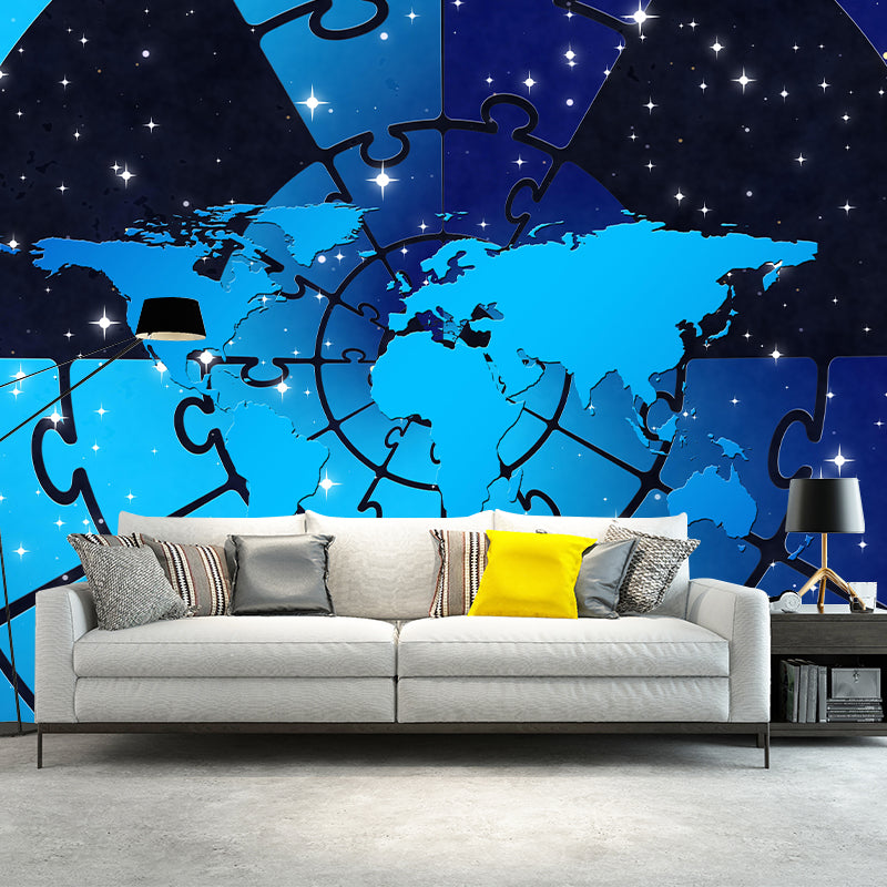 World Map Wall Mural Wallpaper Eco-friendly Wall Mural in Blue