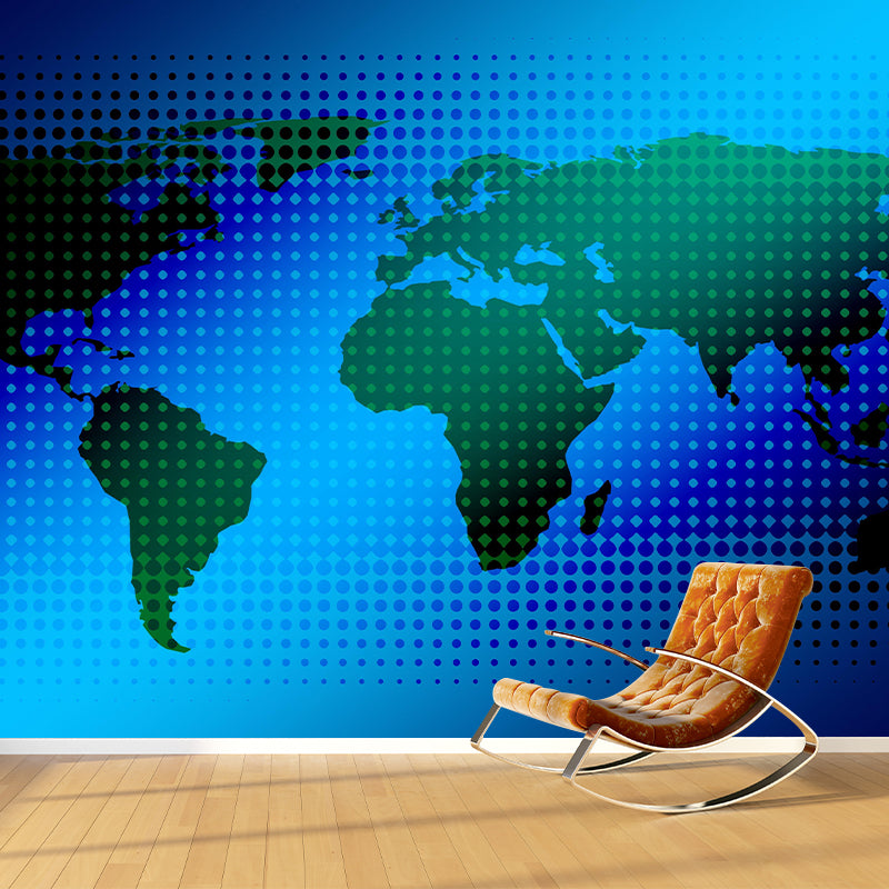 World Map Wall Mural Wallpaper Eco-friendly Wall Mural in Blue