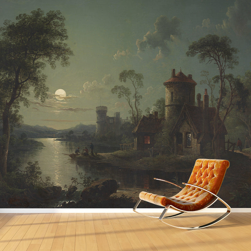Landscape Illustration Wall Mural Classic Decorative Wall Mural for Bedroom