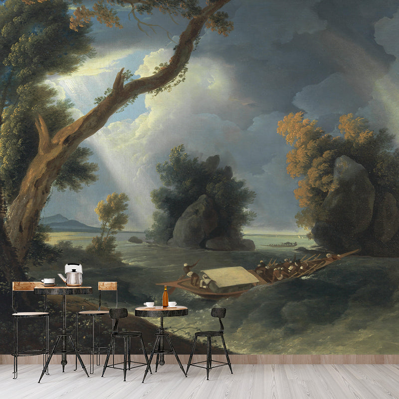 Natural Landscape Illustration Wall Mural Classic Decorative Wall Mural for Bedroom