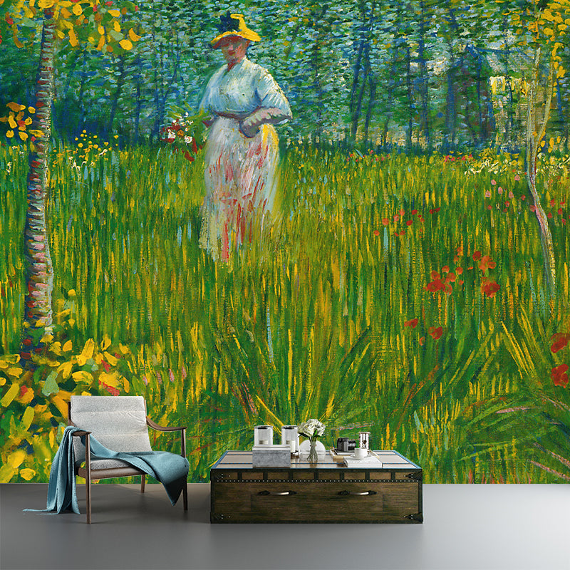 Portrait Illustration Wall Mural Novelty Style Living Room Wall Mural in Bright Color