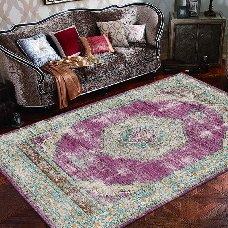 Donker Rood Boheems Trug Polyester Grafisch Tapicaal Non-Slip Backing Rug voor woningdecoratie