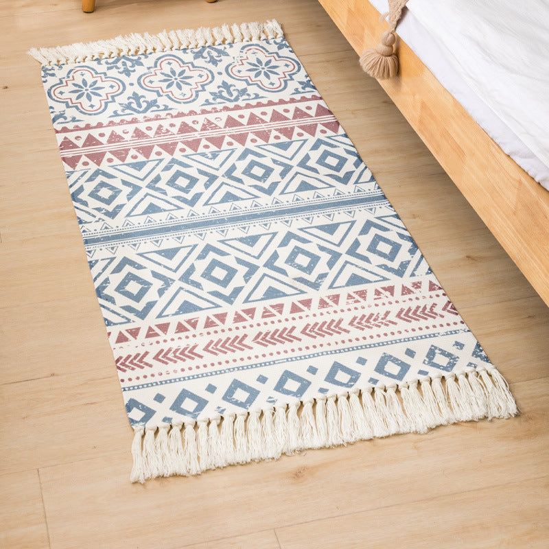 Bohemian Tribal Pattern Rug Cotton Indoor Carpet Washable Fringe Area Rug for Living Room