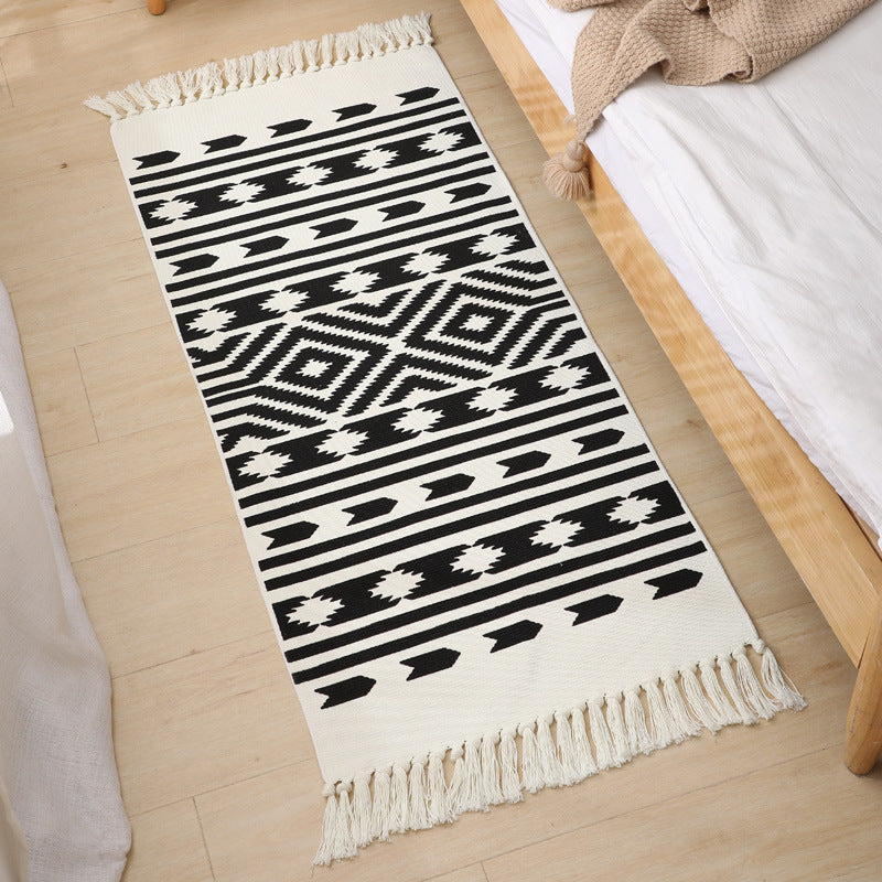 Bohemian Tribal Pattern Rug Cotton Indoor Carpet Washable Fringe Area Rug for Living Room