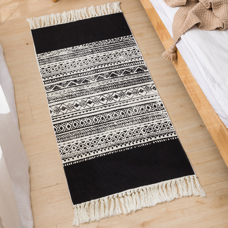 Tapis de motif tribal bohème Coton Coton Tapis de frange lavable Tapis pour le salon