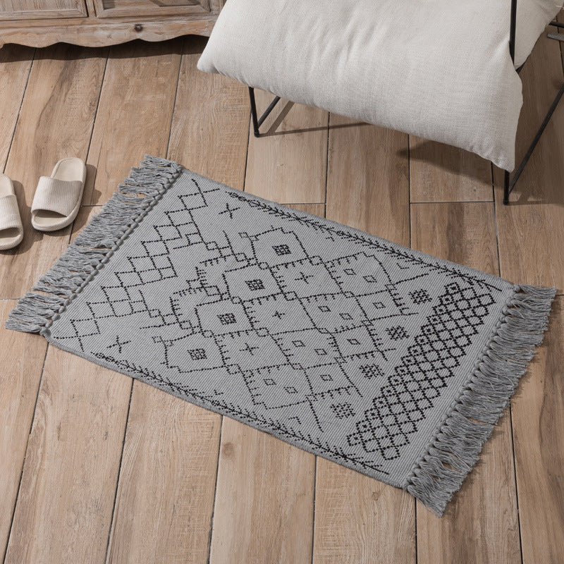 Tapis de motif tribal bohème Coton Coton Tapis de frange lavable Tapis pour le salon