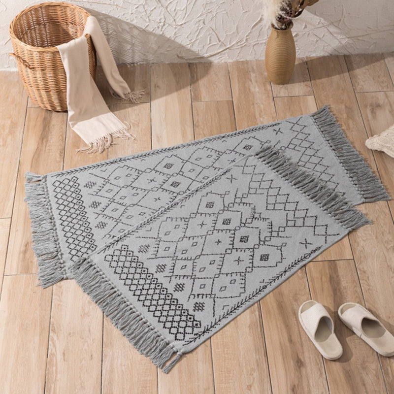 Tapis de motif tribal bohème Coton Coton Tapis de frange lavable Tapis pour le salon