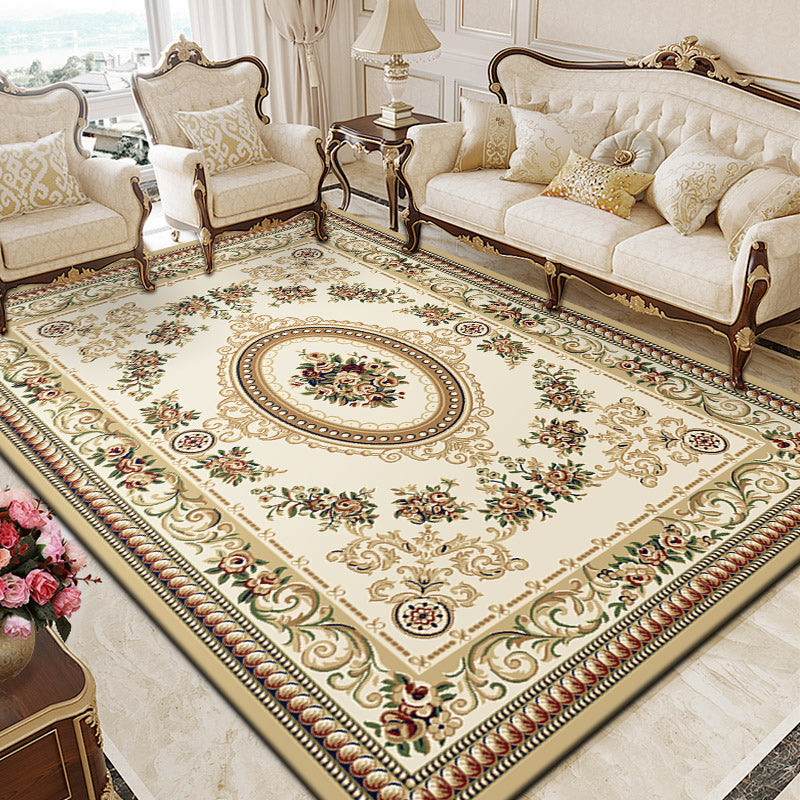 Traditional Polyester Area Rug Retro Floral Pattern Carpet Rug Non-Slip Backing for Home Decor