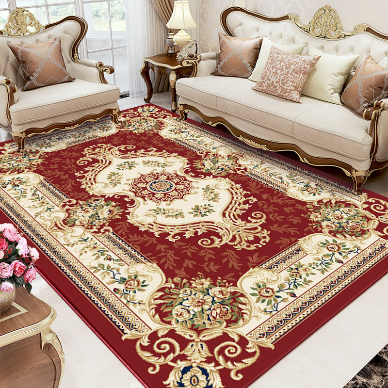 Traditional Polyester Area Rug Retro Floral Pattern Carpet Rug Non-Slip Backing for Home Decor