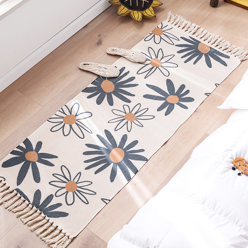 Modern Botanics Print Carpet Cotton Indoor Rug Fringe Pet Friendly Rug for Home Decoration