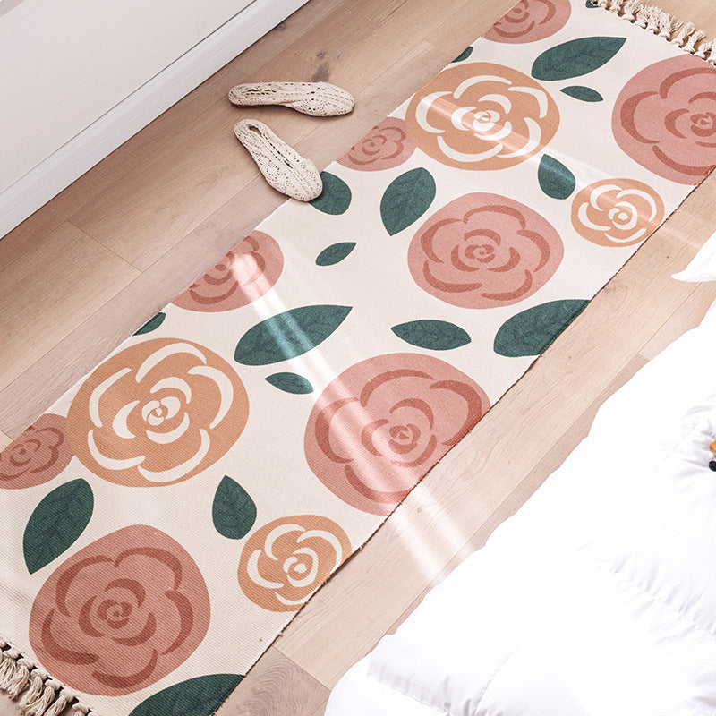 Moderne Botanik -Druck Teppichbaumwäsche Innen Teppich Fransen Haustierfreundliche Teppich für die Heimdekoration