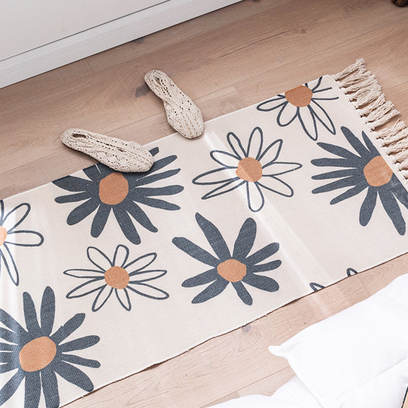 Modern Botanics Print Carpet Cotton Indoor Rug Fringe Pet Friendly Rug for Home Decoration