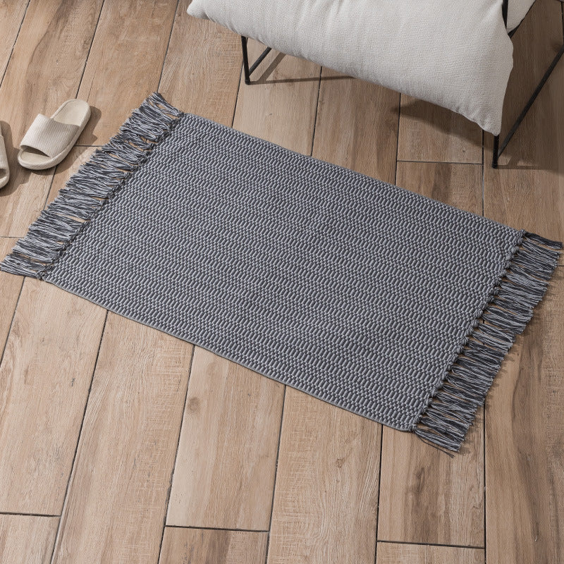 Bohemian Solid Fringe Carpet Cotton Indoor Rug Reversible Pet Friendly Rug for Home Decoration