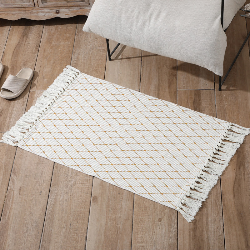 Bohemian Solid Fringe Carpet Cotton Indoor Rug Reversible Pet Friendly Rug for Home Decoration