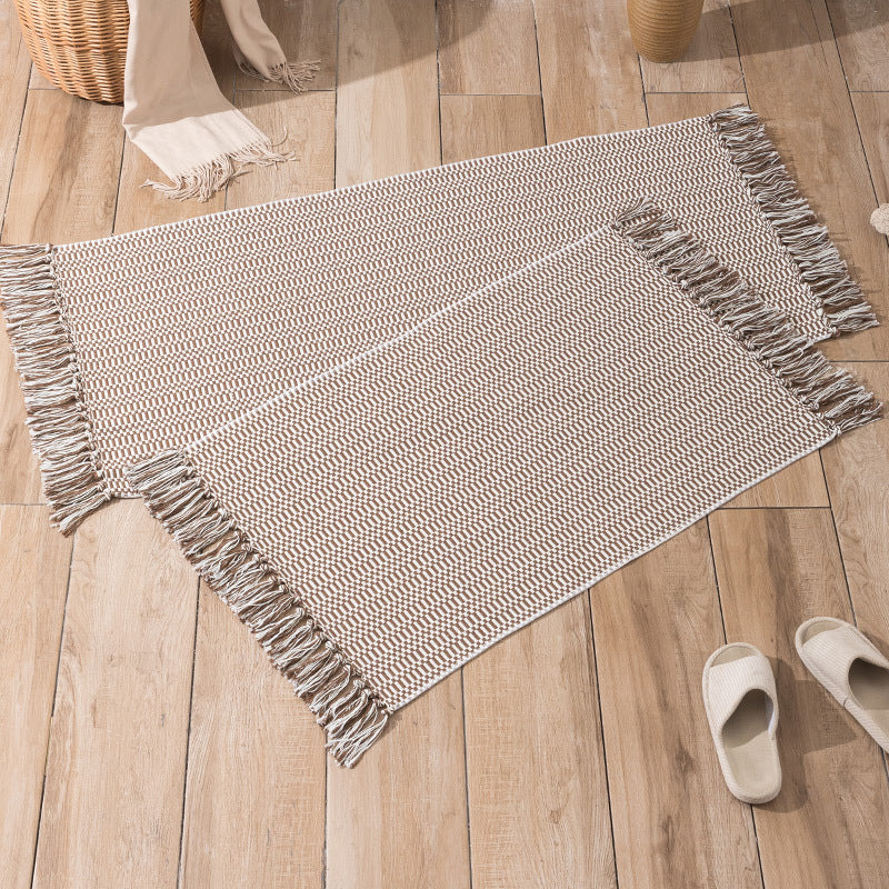 Bohemian Solid Fringe Carpet Cotton Indoor Rug Reversible Pet Friendly Rug for Home Decoration