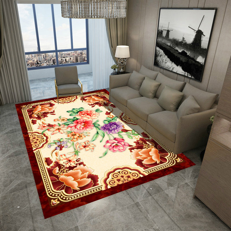 Leisure Polyester Carpet European Flower Print Rug Stain Resistant Area Rug for Home Decor