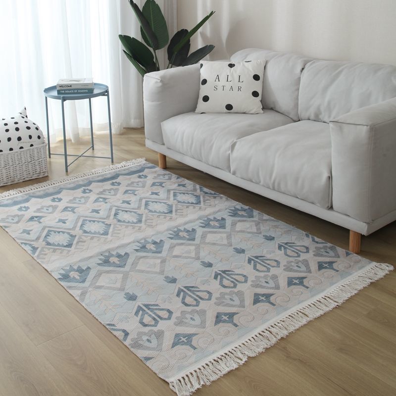 Fancy Fringe Area Carpet Geometric Pattern Polyester Area Rug Easy Care Area Rug for Home Decor