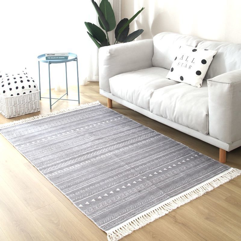 Fancy Fringe Area Carpet Geometric Pattern Polyester Area Rug Easy Care Area Rug for Home Decor