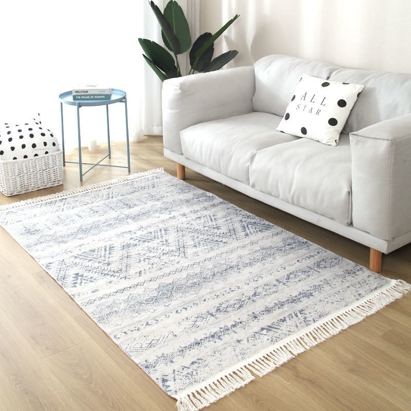 Fancy Fringe Area Carpet Geometric Pattern Polyester Area Rug Easy Care Area Rug for Home Decor