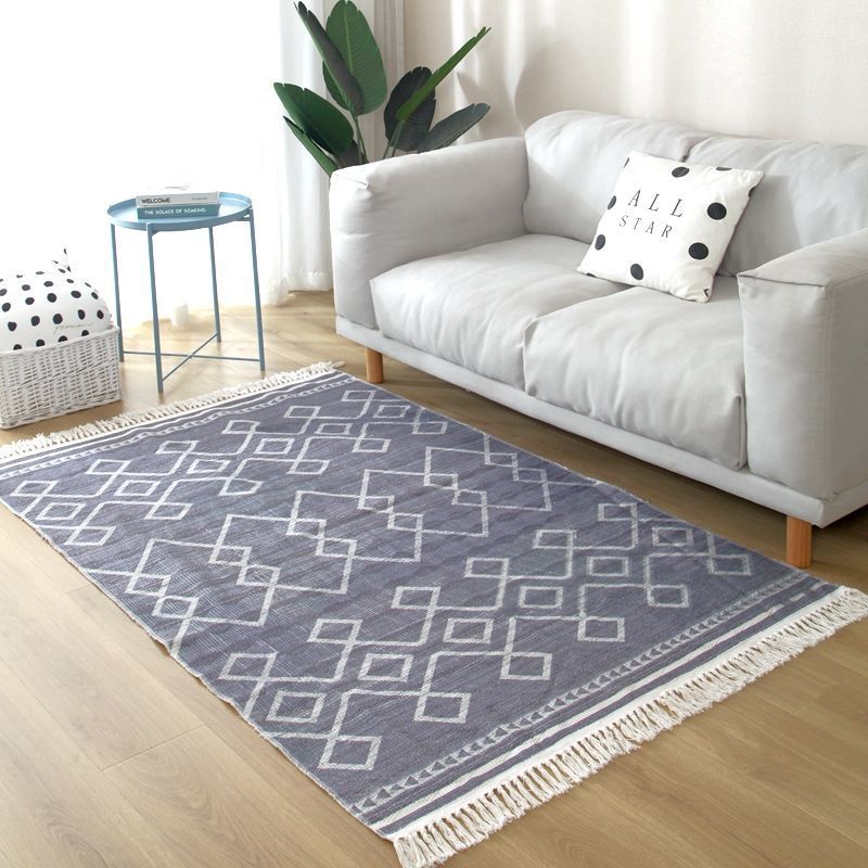 Fancy Fringe Area Carpet Geometric Pattern Polyester Area Rug Easy Care Area Rug for Home Decor