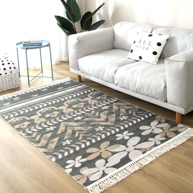 Fancy Fringe Area Carpet Geometric Pattern Polyester Area Rug Easy Care Area Rug for Home Decor