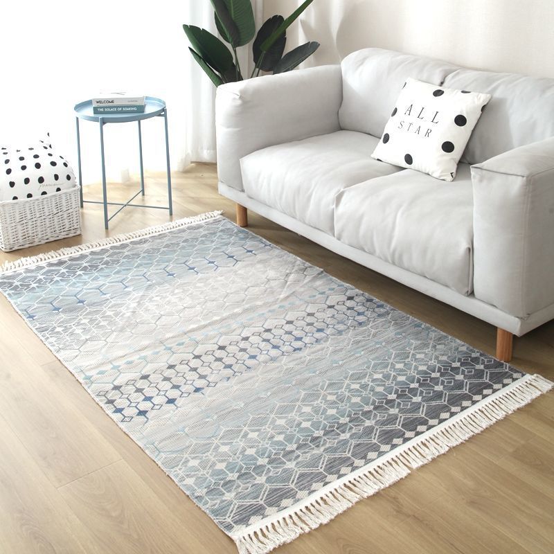 Fancy Fringe Area Carpet Geometric Pattern Polyester Area Rug Easy Care Area Rug for Home Decor