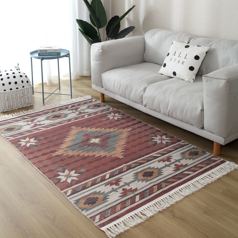 Fancy Fringe Area Carpet Geometric Pattern Polyester Area Rug Easy Care Area Rug for Home Decor