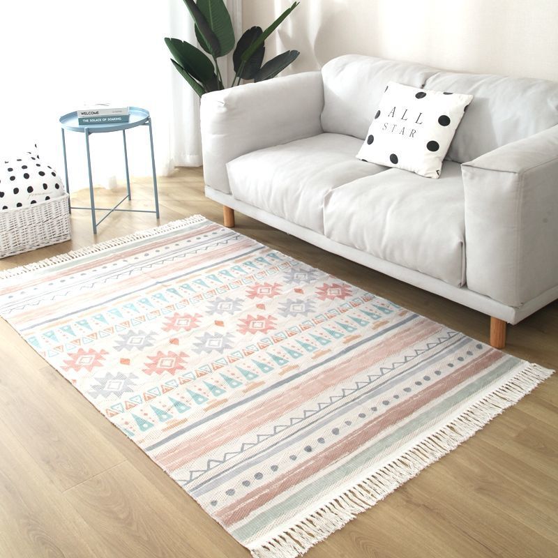 Fancy Fringe Area Carpet Geometric Pattern Polyester Area Rug Easy Care Area Rug for Home Decor