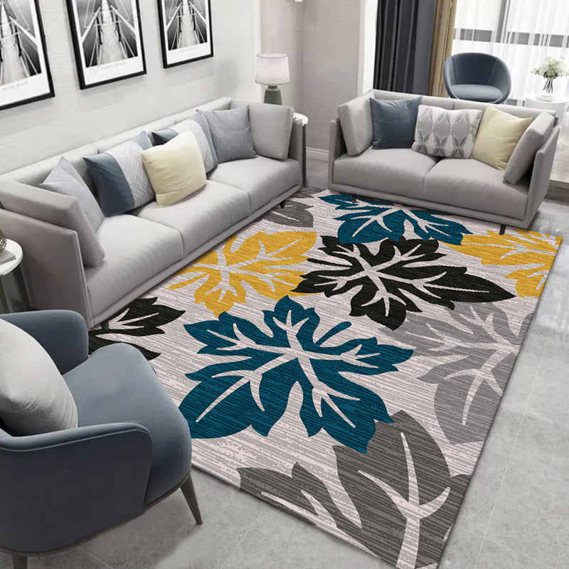 Blauw modern tapijten polyester bladeren indoor tapijt niet-slip achterste tapijt voor woonkamer