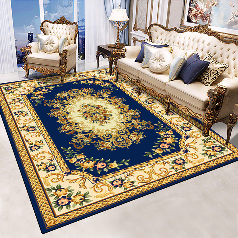 Red European Carpet Flower Pattern Polyester Area Rug Non-Slip Backing Rug for Home Decor