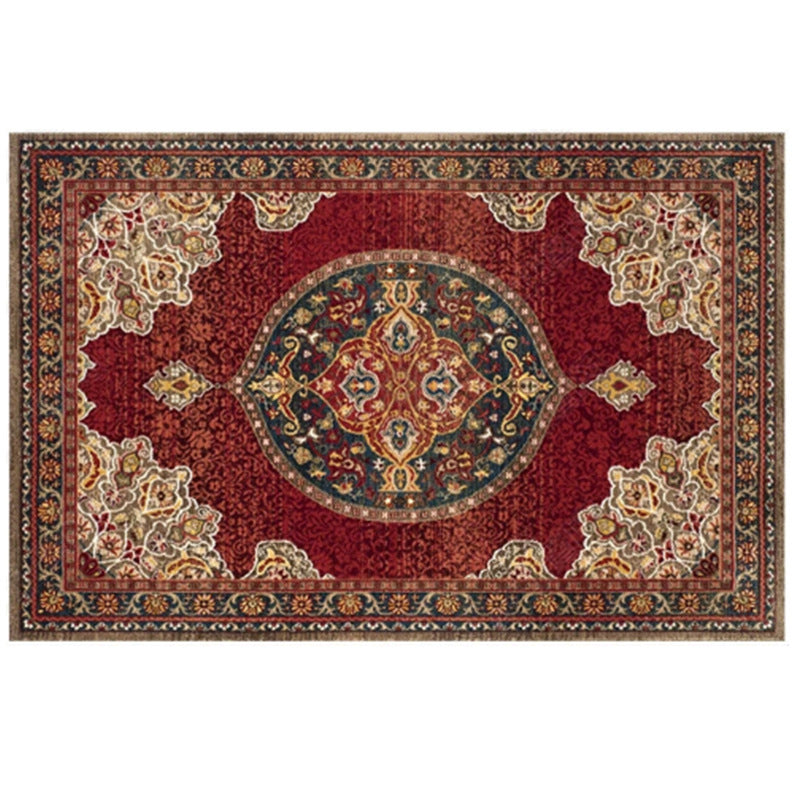 Moroccan Medallion Printed Rug Polyester Area Rug Non-Slip Backing Carpet for Home Decoration