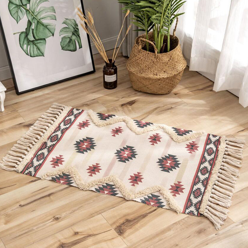 Bohemian Cotton Blend Area Carpet Tribal Print Indoor Rug Fringe Area Rug for Home Decor